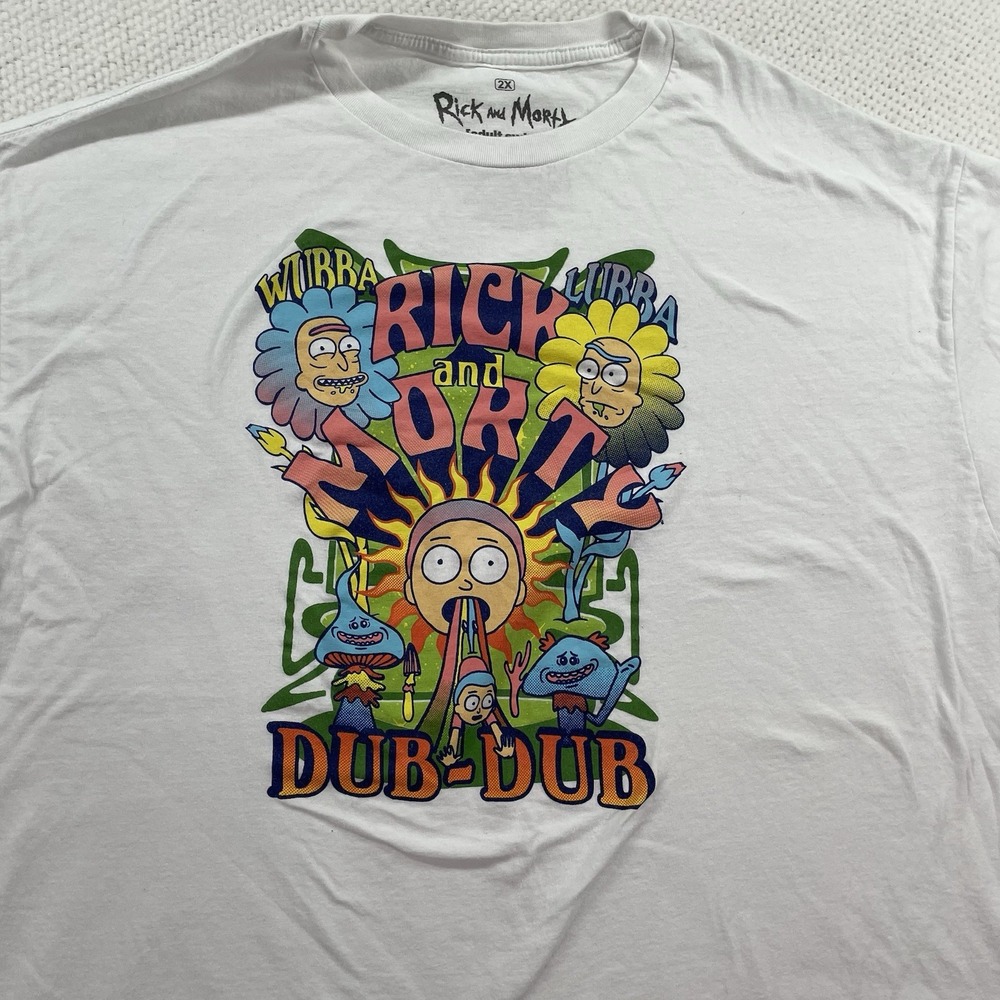 Rick and Morty Men T-Shirt Cotton White‎ 2X Wubba Lubba Dub Dub Graphic Tee